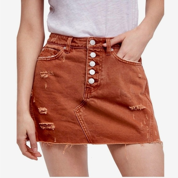 NEW We The Free by Free People A-Line Denim Jean Skirt Bronze Size 26 NWT Small - Picture 1 of 6